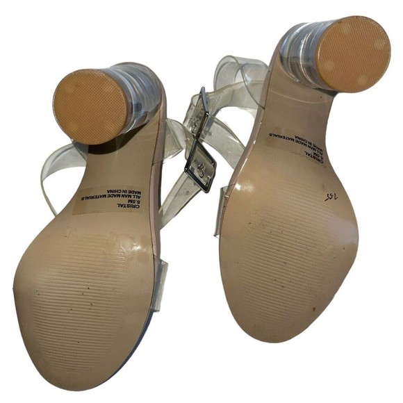Madden Girl Clear Strap Block Heel Sandals Nude 5.5 Lucite Y2K - Picture 7 of 8